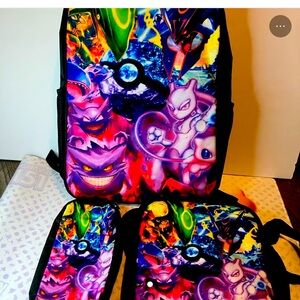 Pikachu Schoolbag Backpack Lunch Bag Pencil Case 3pcs Set Gift For Kids Students